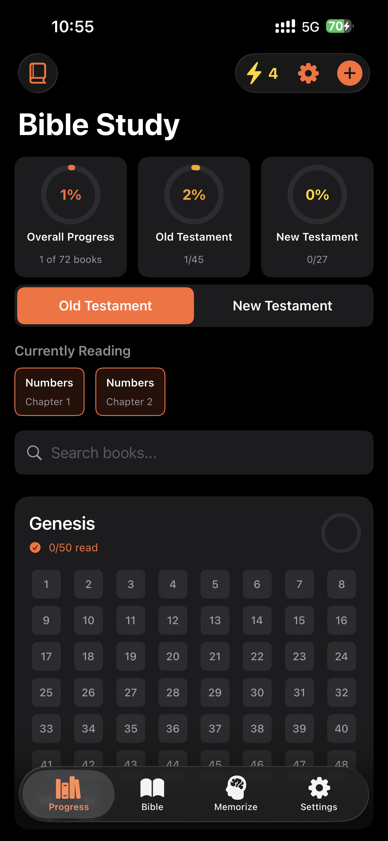 Bible study with progress tracking